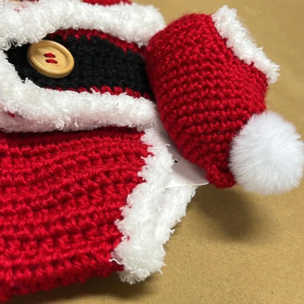 So 'Dorable Hand Crocheted With Faux Fur Trim 3 Piece Christmas Ensemble 0-6 M